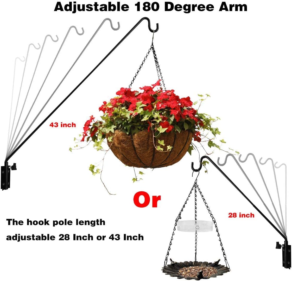 ERYTLLY Extended Reach Deck Hook Wall Pole Wall Mounted, Extensible and Adjustable 28 inch to 43 inch Bracket for Hanging Bird Feeder,Plants,Wind Chimes,Lanterns
