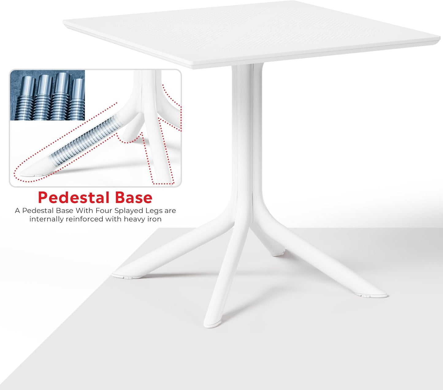 Breakfast Table Set for 4, HDPE Patio Square Dining Table and Stackable Chairs, Outdoor Small Patio Furniture Set All Weather for Backyard Porch Poolside, White