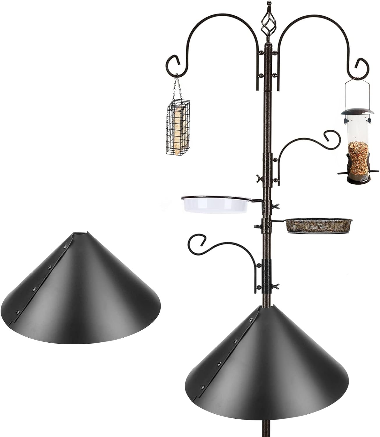 Deluxe Bird Feeding Station Kit - Wild Bird Feeder Hanging Pole With Multi Feeder, Suet Cage, Planter Hanger, and Squirrel Guard Baffle for Attracting Birds