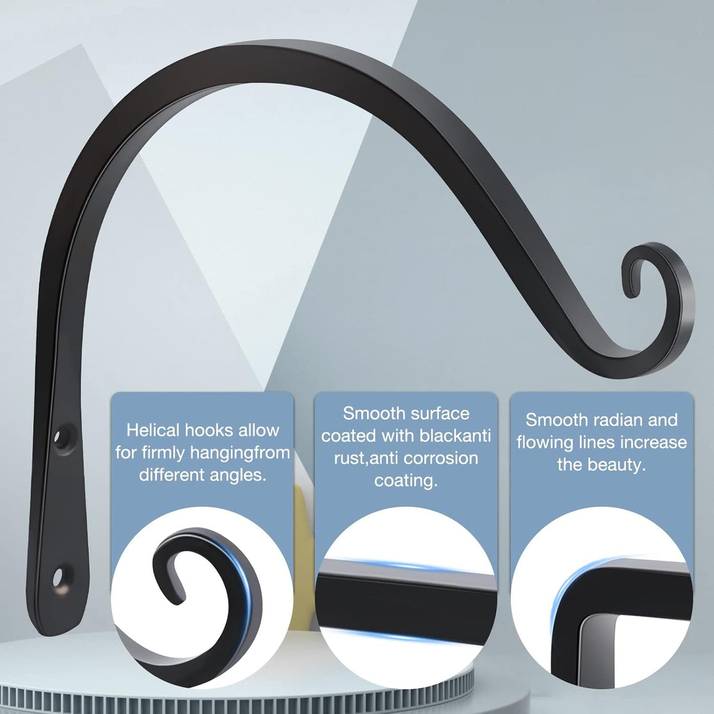 Gtongoko 2 Pack 8 Inch Plant Hangers Outdoor Metal, Plant Hooks for Wall Indoor, Outdoor Hooks for Hanging Bird Feeders, Plant Bracket, Lanterns, Wind Chinme, Black