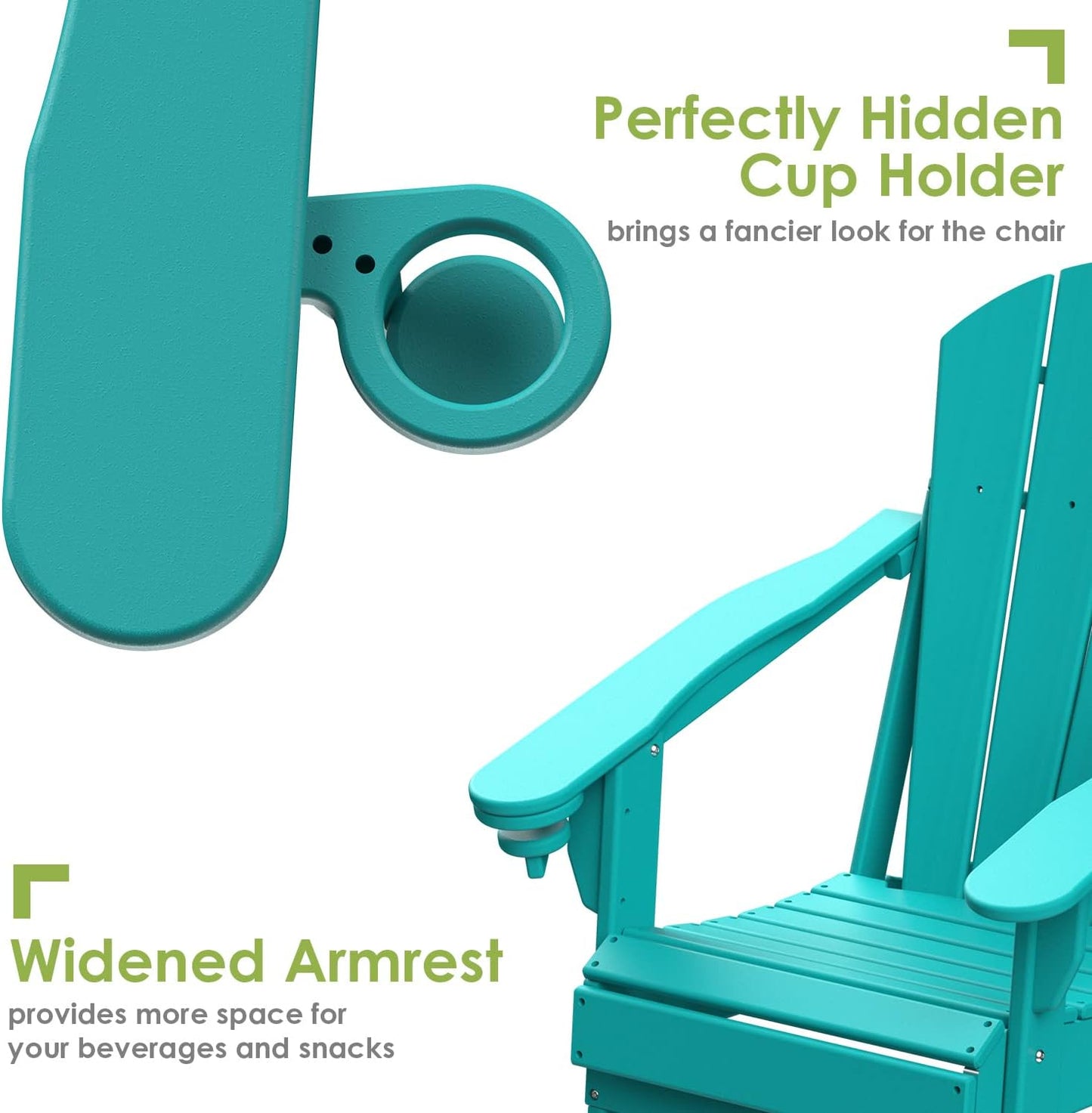 GREENVINES Folding-Adirondack-Chairs-Set-of-6 | HDPE Plastic | Fire Pit Chair | All Weather | Cup Holder | Aqua | for Deck Backyard Patio Outdoor Garden