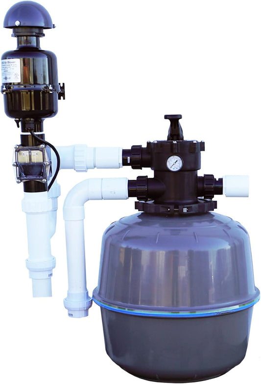 HALF OFF PONDS Simply Clear Koi Pond Filter System with 2HP Blower – Filters Ponds Up to 5,000 Gallons – Bio Comb Media, 6-Way Valve, Pressure Gauge- Mechanical & Biological Filtration