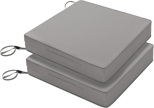 Favoyard Patio Chair Cushions 20 x 20 x 3 Inch Waterproof Outdoor Seat Cushions for Patio Furniture 3-Year Color Fastness Garden Sofa Couch Chair Pads with Handle & Adjustable Straps Set of 2, Grey