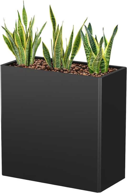 Galvanized Steel Tall Planter – 24x12x24in with Removable Insert Shelf | All-Weather Rectangular Metal Planter Box for Porch, Garden, Patio | Indoor & Outdoor Use | Black