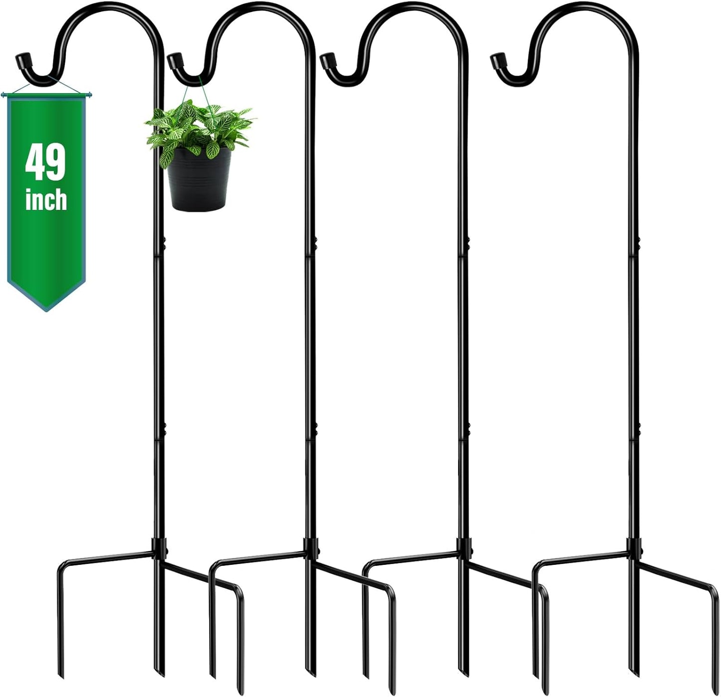GOFORWILD Shepherd Hook 4 Pack Adjustable, 49 inches Tall, Made of Premium Metal for Garden Decor, Plant Hanger, Lantern Hook, Solar Light Hanging, 7014