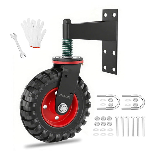 Heavy Duty Gate Wheel, 6" Double-Welded,500lb Capacity for Metal Tube & Wooden Gates, 360° Swivel Spring-Loaded Caster with 2 Installation Kits