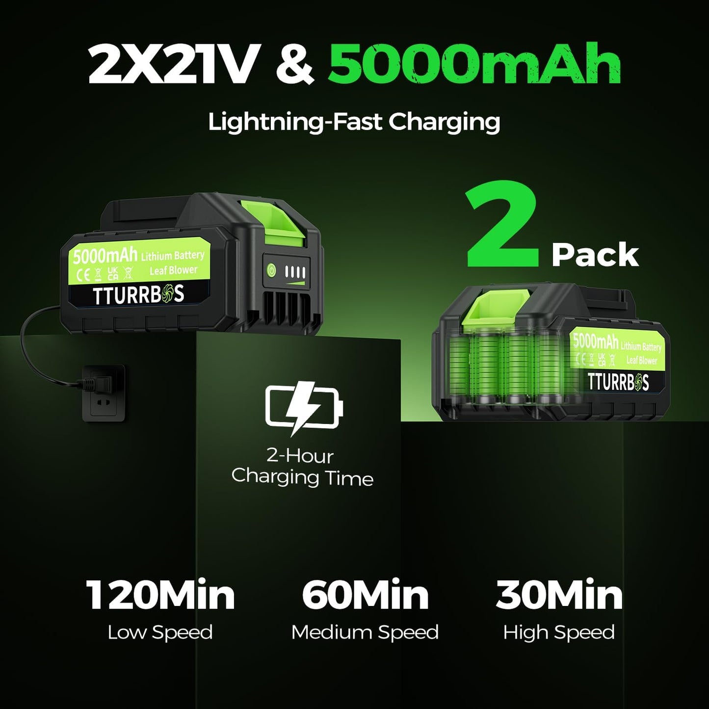 Leaf Blower Cordless - 650CFM Brushless Motor Leaf Blower with 6-Speed Control & Ergonomic Handle - Includes 2 x 5.0Ah Batteries & Fast Charger - Blowers for Lawn Care, Yard, Patio, Leaves, Snow, Dust