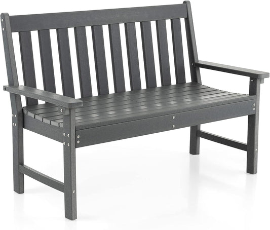 Giantex Outdoor Bench, 52-Inch Outside Bench All-Weather HDPE Park Bench with Backrest and Armrests, 705 lbs Weight Capacity, 2-Person Slatted Patio Bench for Porch, Yard, Lawn, Garden Bench (Grey)