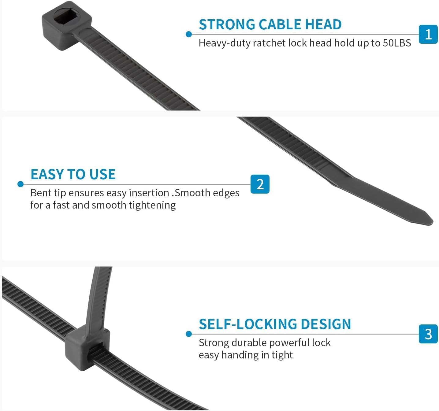 XINGO 5000 PCS Black Zip Ties 12 Inch, 60 LBS Tensile Strength, Self-Locking Nylon Plastic Nylon PA66 Wire Ties for Indoor and Outdoor Use