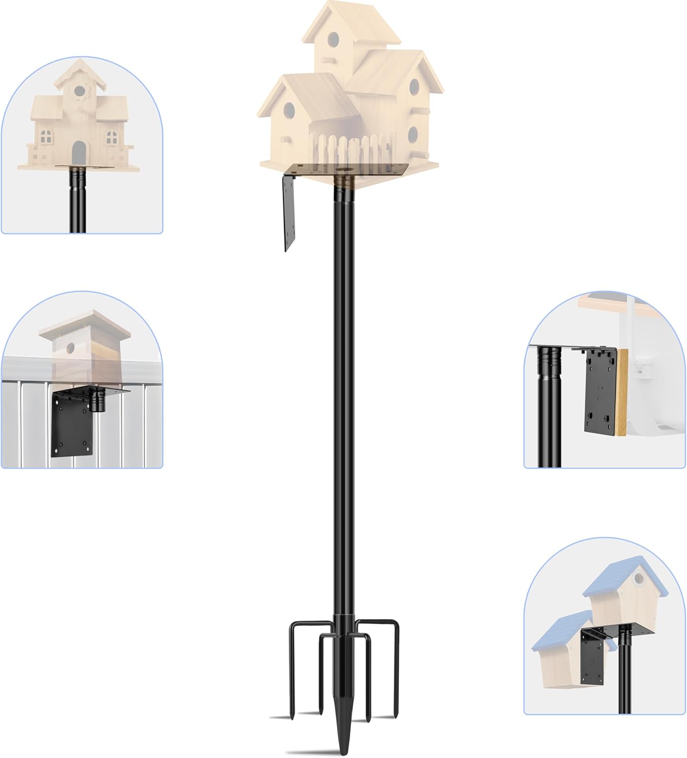 Ottsuls Bird Feeder Pole, 92 Inch Heavy Duty Bird House Pole Kit for Outdoors, with Wooden Board, 5-Prong Base Feeding Station for Wild Birds Watching, Adjustable Feeder Stand (House Not Included)