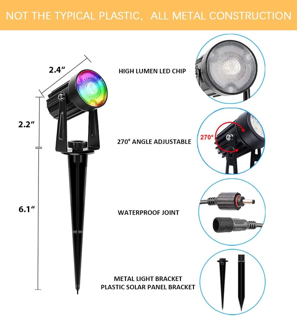 APONUO Christmas Solar Spot Lights Outdoor Color Changing,2 Colors Modes Metal Solar Landscape Lighting RGB Spotlights Waterproof 6-in-1 Wall Lamp for Patio, Pathway, Yard, Garden, Holiday Decoration