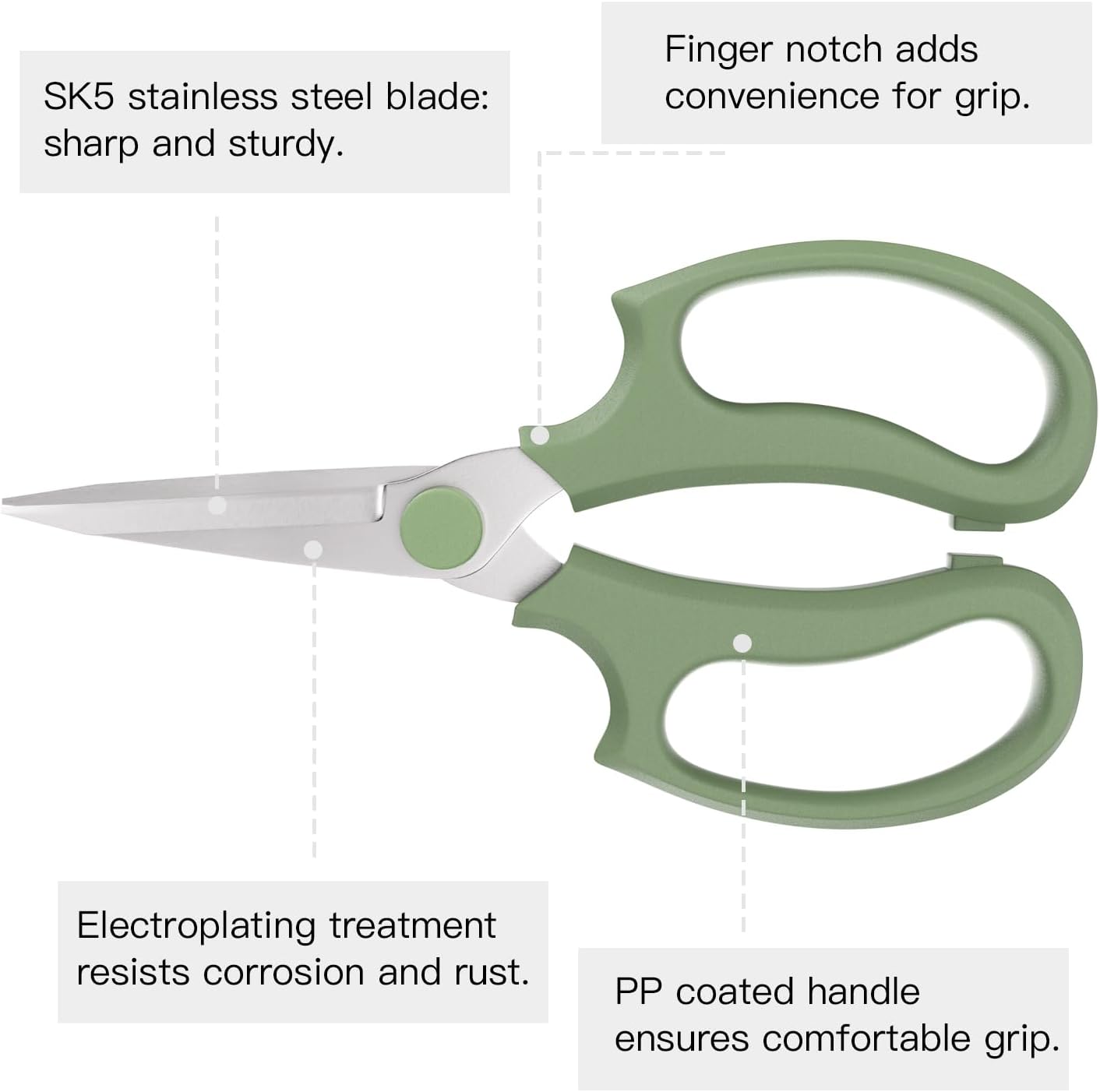 Flower Scissors, Strong Floral Shears, Premium Steel Pointed Garden Pruning Shears Floral Fruits Leaf Scissors Hand Pruner Snip Trimming Tool for Gardening Flower Arrangement,Avocado Green