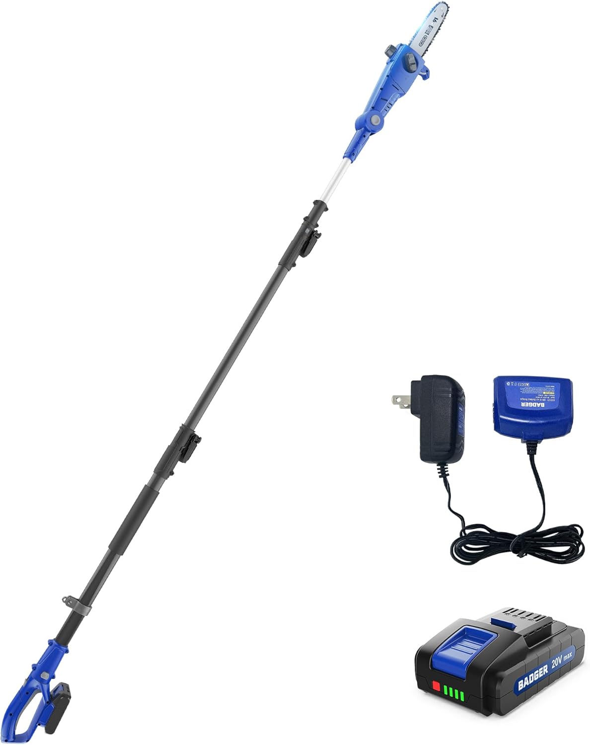 WILD BADGER POWER Cordless Pole Saw 20V 8'' Electric 2.0Ah with Telescoping Pole, 0° to 30° Adjustable Head, Battery and Charger included