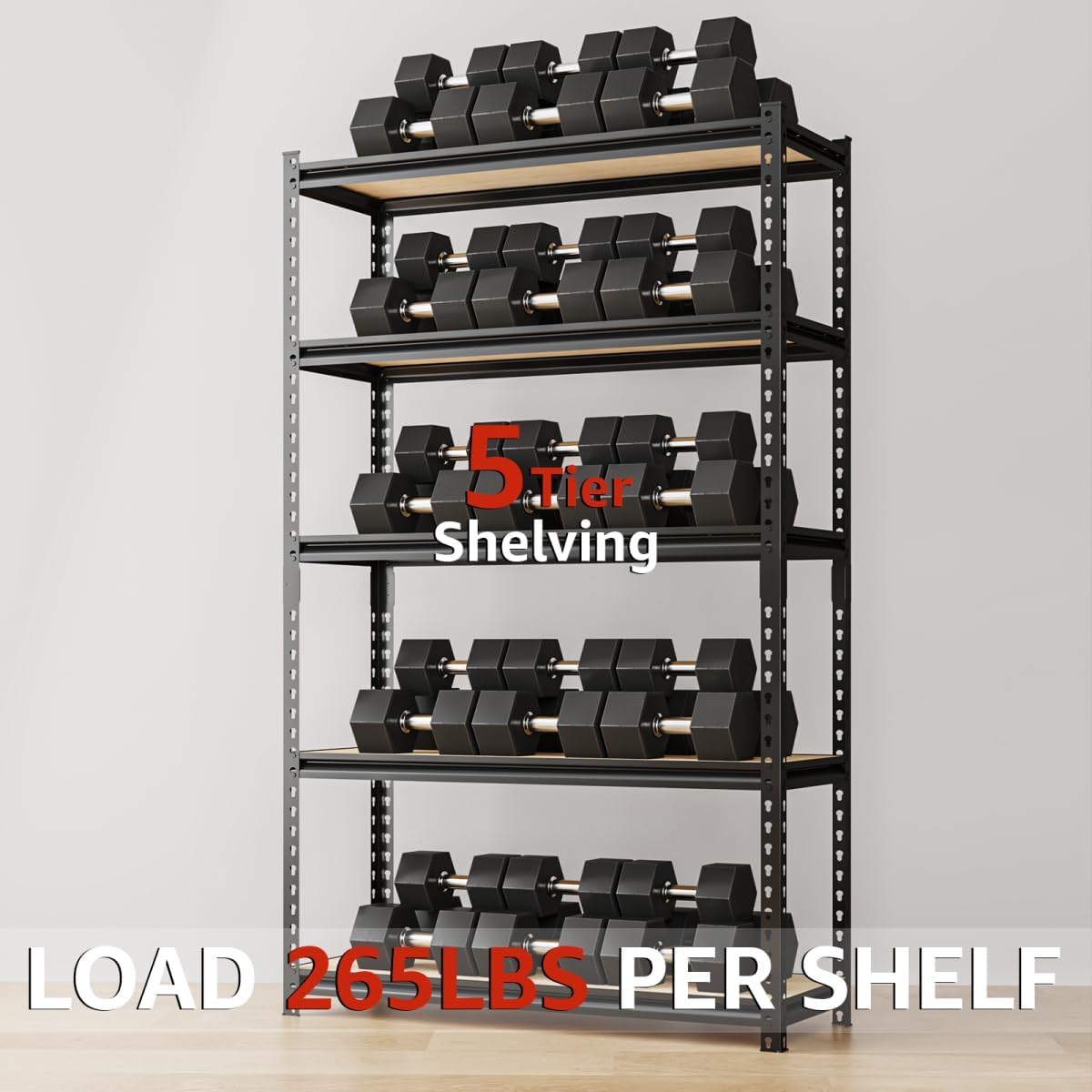 5 Tier Adjustable Heavy Duty Metal Shelving Unit, 60" H x 28" W x 12" D, Utility Rack, Garage Storage Shelves for Kitchen, Basement, Warehouse, Living Room, Classroom, Black