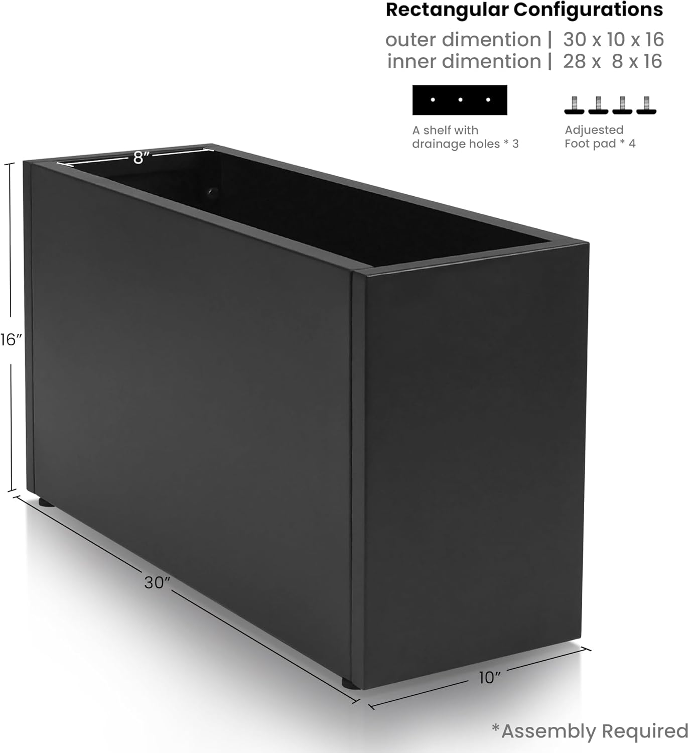 GSK Black Metal Planter Versatile Box with Drainage Holes Galvanized Painted Iron Flower Boxes for Indoor Outdoor Use Ideal Patio Balcony Garden Elevated Plant Bed