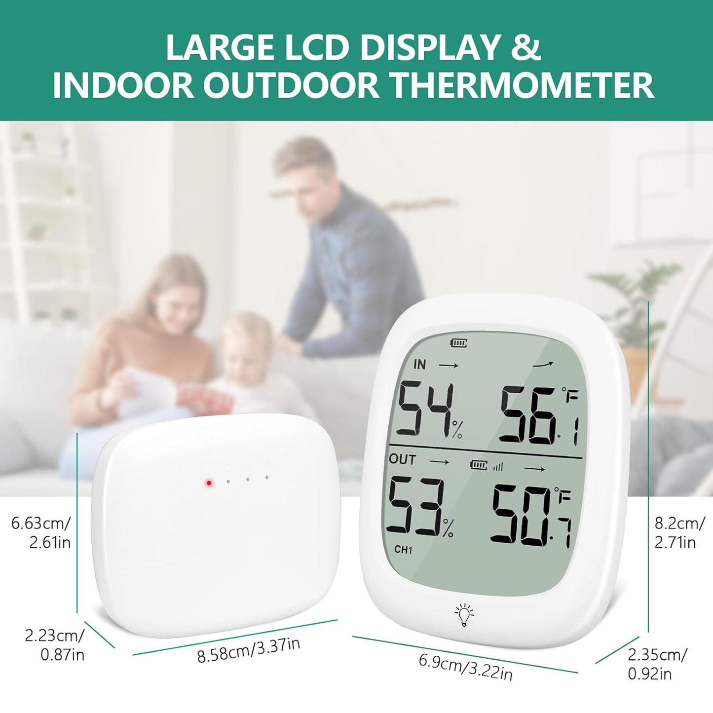 Indoor Outdoor Thermometer Wireless, Outside Digital Thermometer Humidity with IP66 Waterproof Sensor, LCD Backlight, Max/Min Trend, Wireless Humidity Gauge for Home Room Greenhouse,Patio