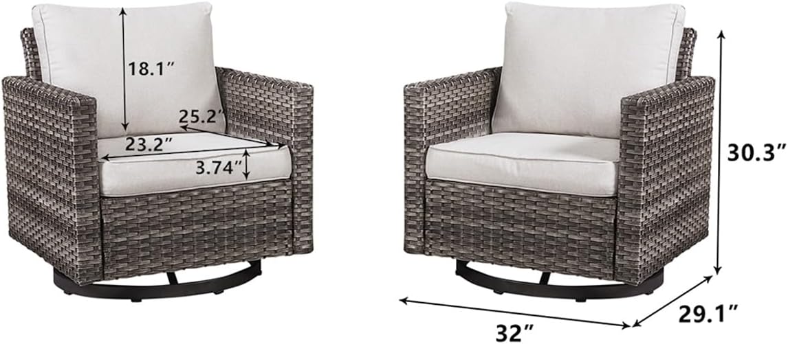 HUMMUH Patio Swivel Chairs Set of 2,PE Wicker Outdoor Rocker Chairs Bistro Set Porch Balcony Furniture with Beige Cushions