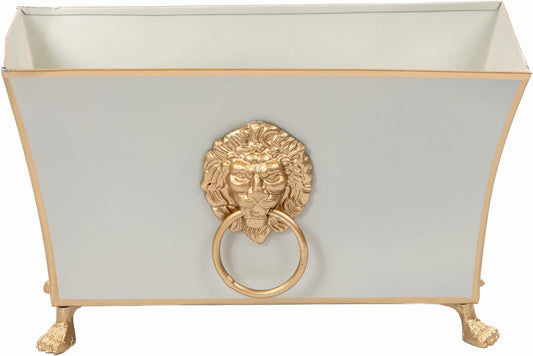 Jaye's Studio Paws and Claws Regency Fluted Rectangular Cachepot, Taupe Metal Planter for Indoor Plants, Rectangle Flower Plant Pot, Wedding Decor Centerpiece Planter, 12 Inch