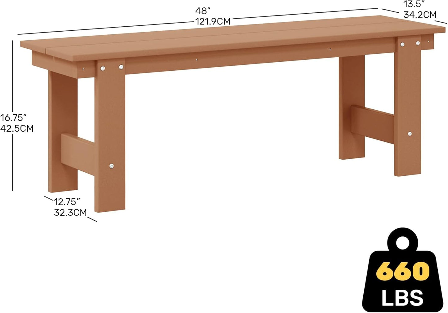 Garden Bench, Front Porch Bench Entryway Park Bench, Patio Backless Garden Seat for Outdoors/Indoor, Low Farmhouse Bench, Teak