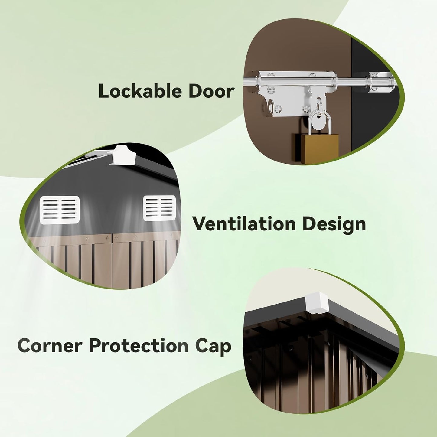 COMHOMA Shed Outdoor Storage Shed Metal,Lockable Doors Tool Sheds with Sloping Roof,Steel Garden Shed with Air Vent for Backyard,Patio,Lawn,Poolside (Brown, 10'*10')