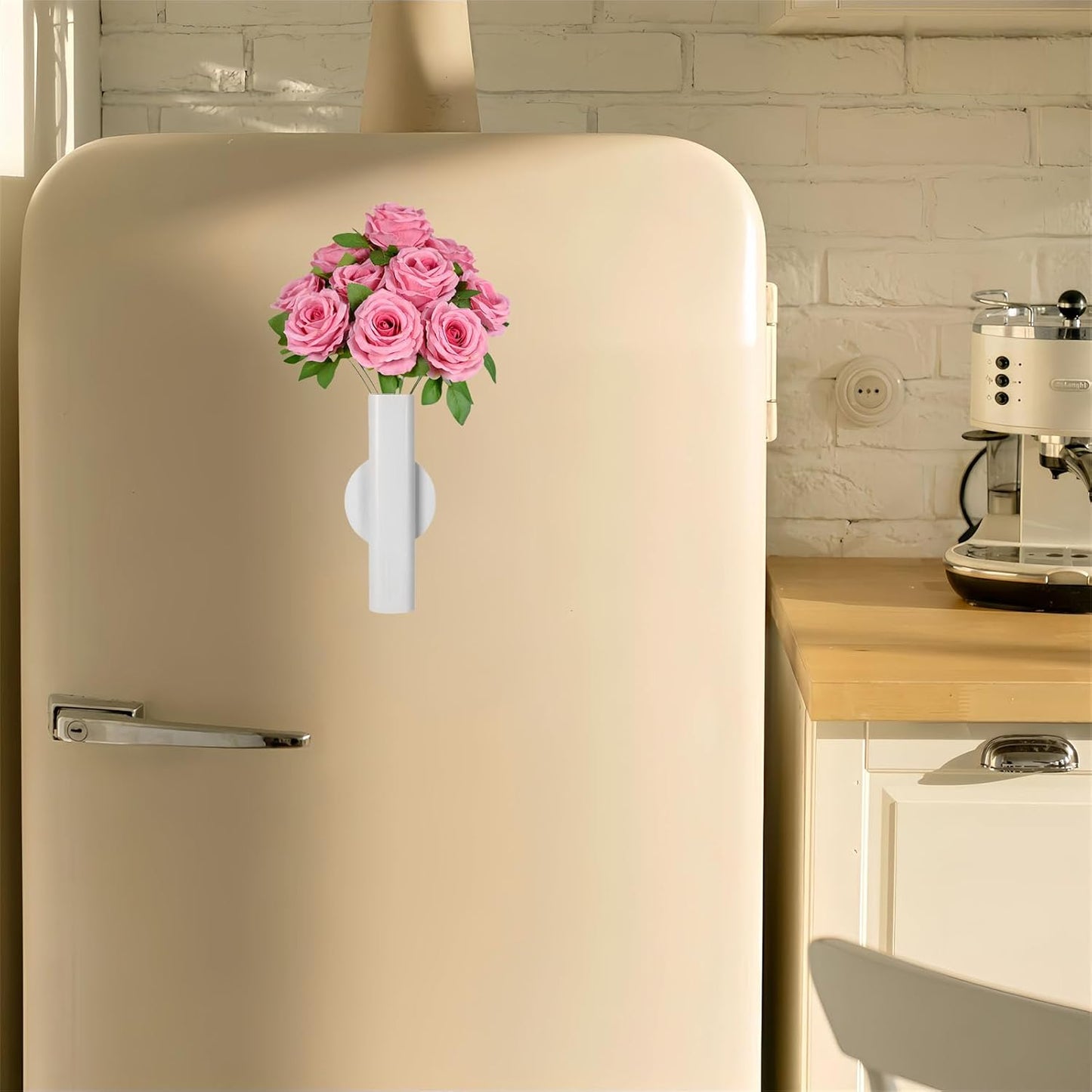 Self Adhesive Wall Vase Metal Tube Decoration Holder Used to Display Dried Flower, Faux Flowers, Fake Flowers, Also Suitable for Cemetery Memorial Decoration (1 Pcs White)