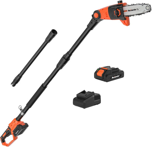 Pole Saw 8-Inch Cordless Pole Saws for Tree Trimming, 15-Feet MAX Reach Electric Pole Saw, 16ft/s Cutting Speed Auto Oiling Multi-Angle Pole Chainsaw with 2 x 20V 2.0Ah Battery & Charger
