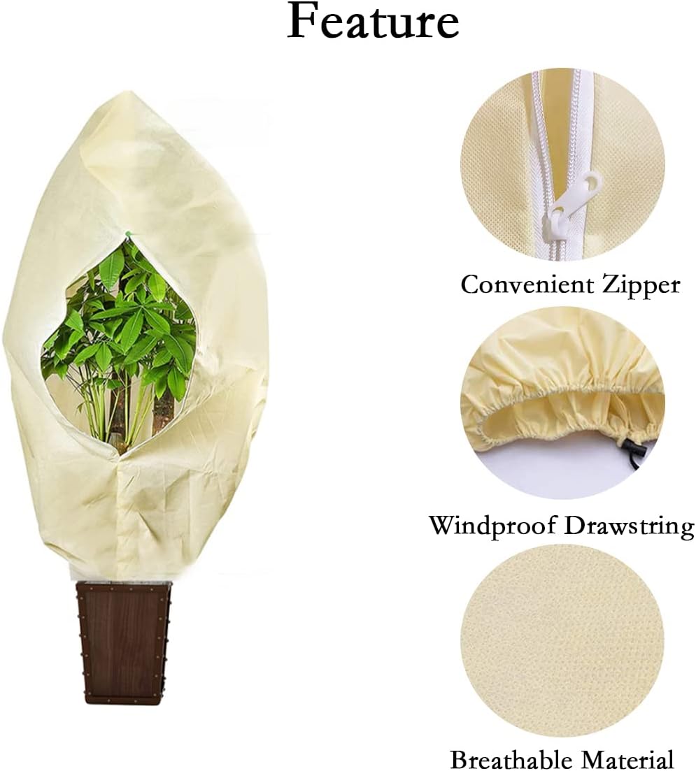 gardtree Winter Plant Frost Protection Covers 31.5" x 47.2" 2 Packs, Thicker 2.4oz/yd² Garden Cold Weather Tree Covers Freeze Protection Wrap with Zipper Drawstring for Shrub Fruit Tree, Potted Plants
