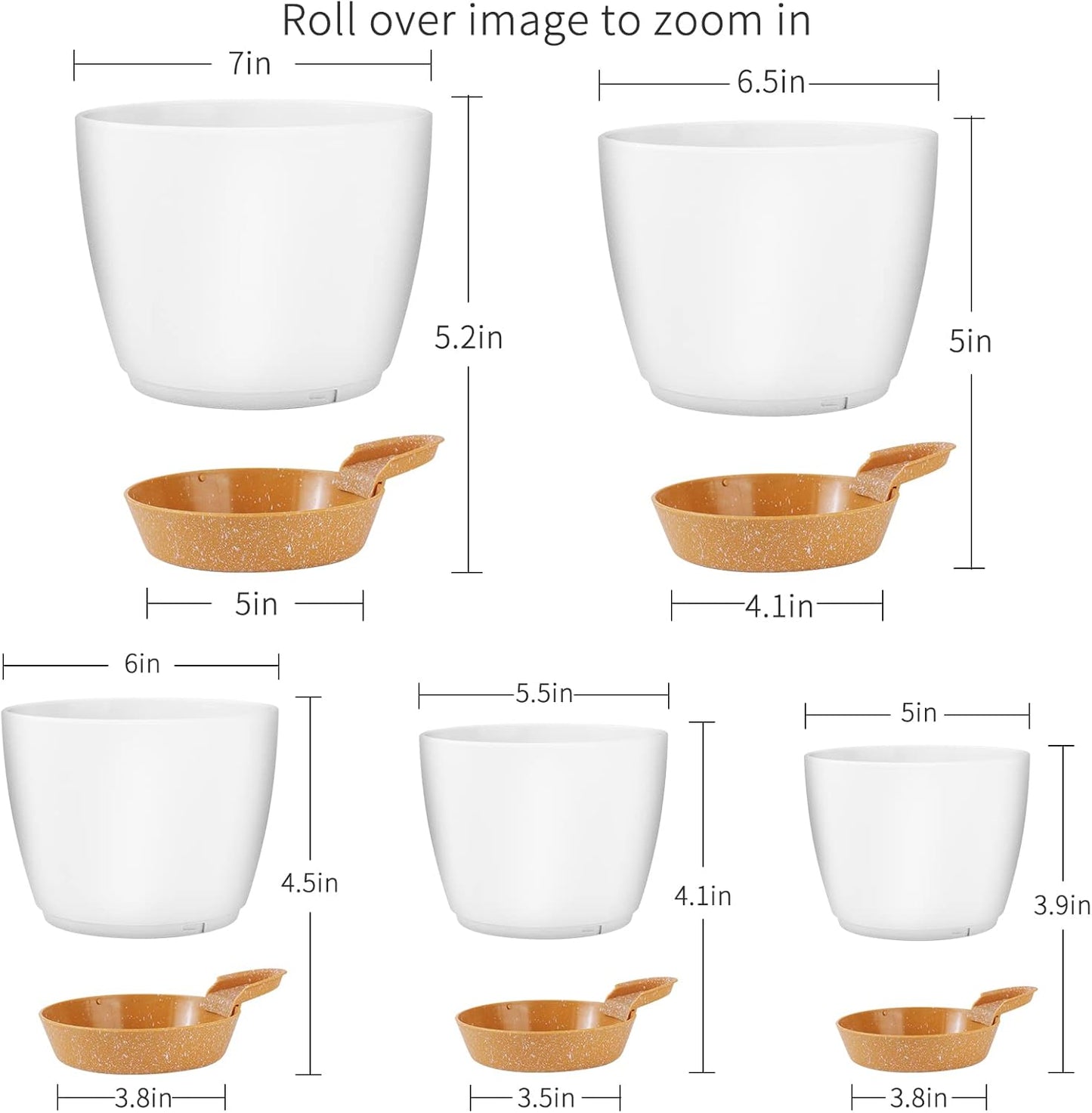 GARDIFE Plant Pots 7/6.5/6/5.5/5 Inch Self Watering Planters with Drainage Hole, Plastic Flower Pots, Nursery Planting Pot for All House Plants, Succulents,Snake Plant, African Violet, Flowers,White