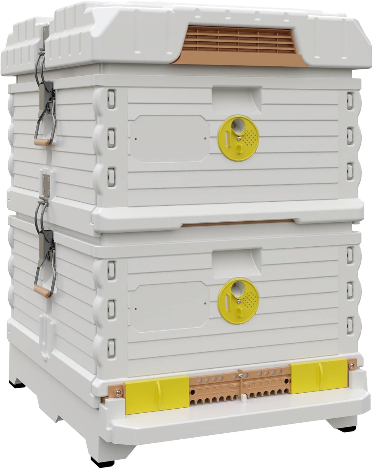 Ergo Insulated 10 Frame Bee Hive Set [NO Frames Included] (Double Deep, White Body Yellow Entrance)