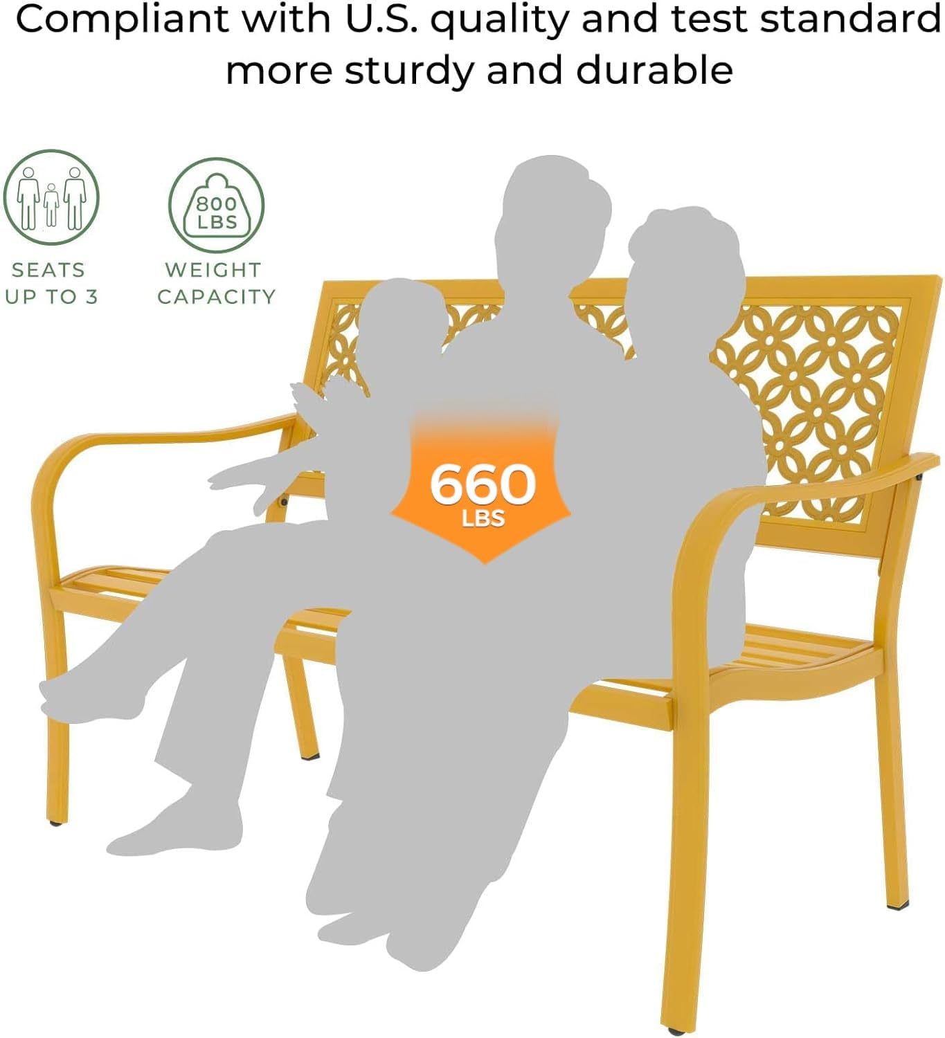 Grand patio 50" Outdoor Bench, Garden Benches with Anti-Rust Metal Powder Coated Frame, Patio Bench for Front Porch Park Outside Furniture Decor, Sunflower Yellow