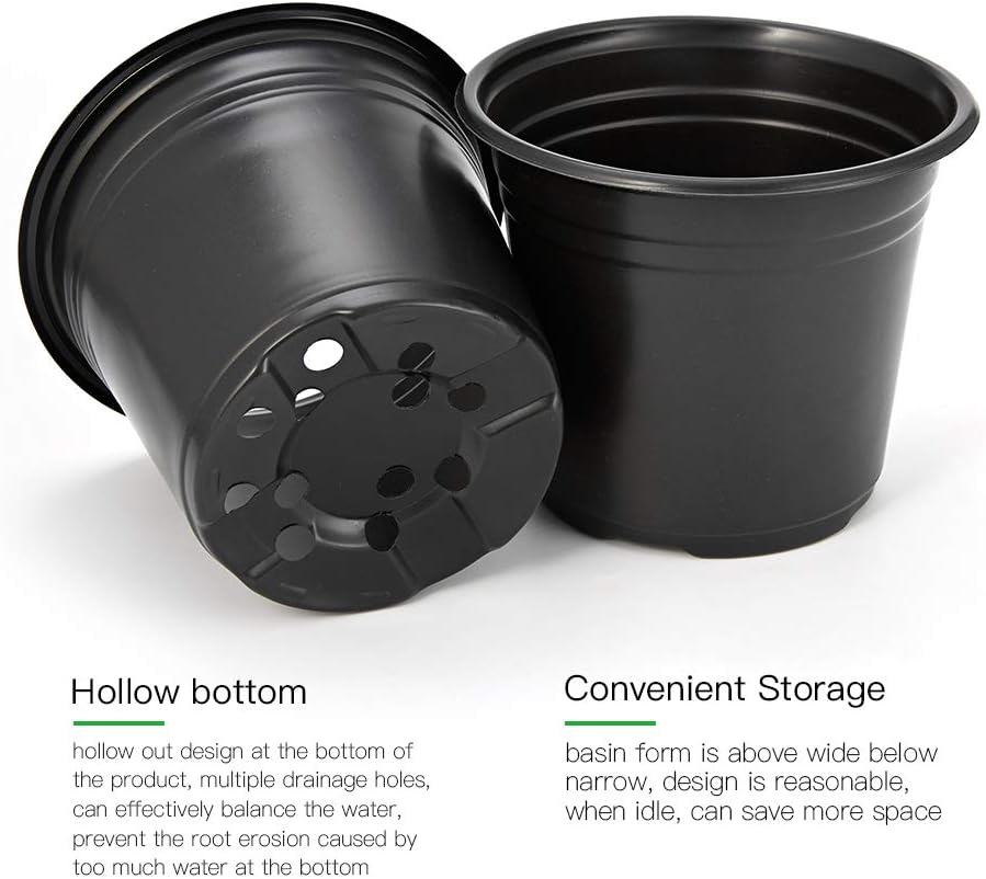 JERIA 100-Pack 0.5 Gallon Plant Nursery Pots, Plastic Pots for Flower Seedling, Flower Plant Container Seed Starting Pot, Come with 100 Pcs Plant Labels(Black)