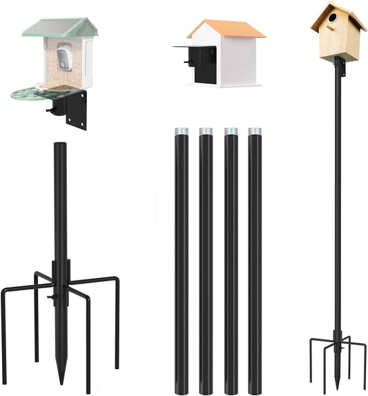 ERYTLLY Bird House Pole Mount Kit 80 Inch - Adjustable Hummingbird Bird Feeder Post Support Rod Universal Stand Set with 5 Prongs for Outdoor, Yard, Garden Decor, Black