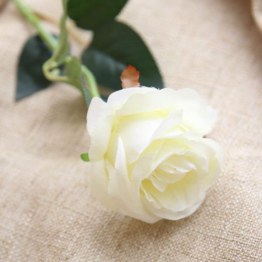Amzali Artificial Flowers, Real Looking Blush Fake Rose Long Stem Silk Artificial Rose Flowers Home Decor for Bridal Wedding Bouquet, Centerpieces Birthday Flower Party Garden floral Arrangement White
