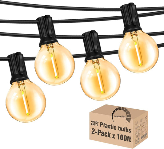 Outdoor String Lights 200FT Waterproof Globe String Lights with 104 Shatterproof G40 LED bulbs, Dimmable Connectable Patio Light String Lights for hanging Bistro Backyard Gazebo,2-Pack x 100ft