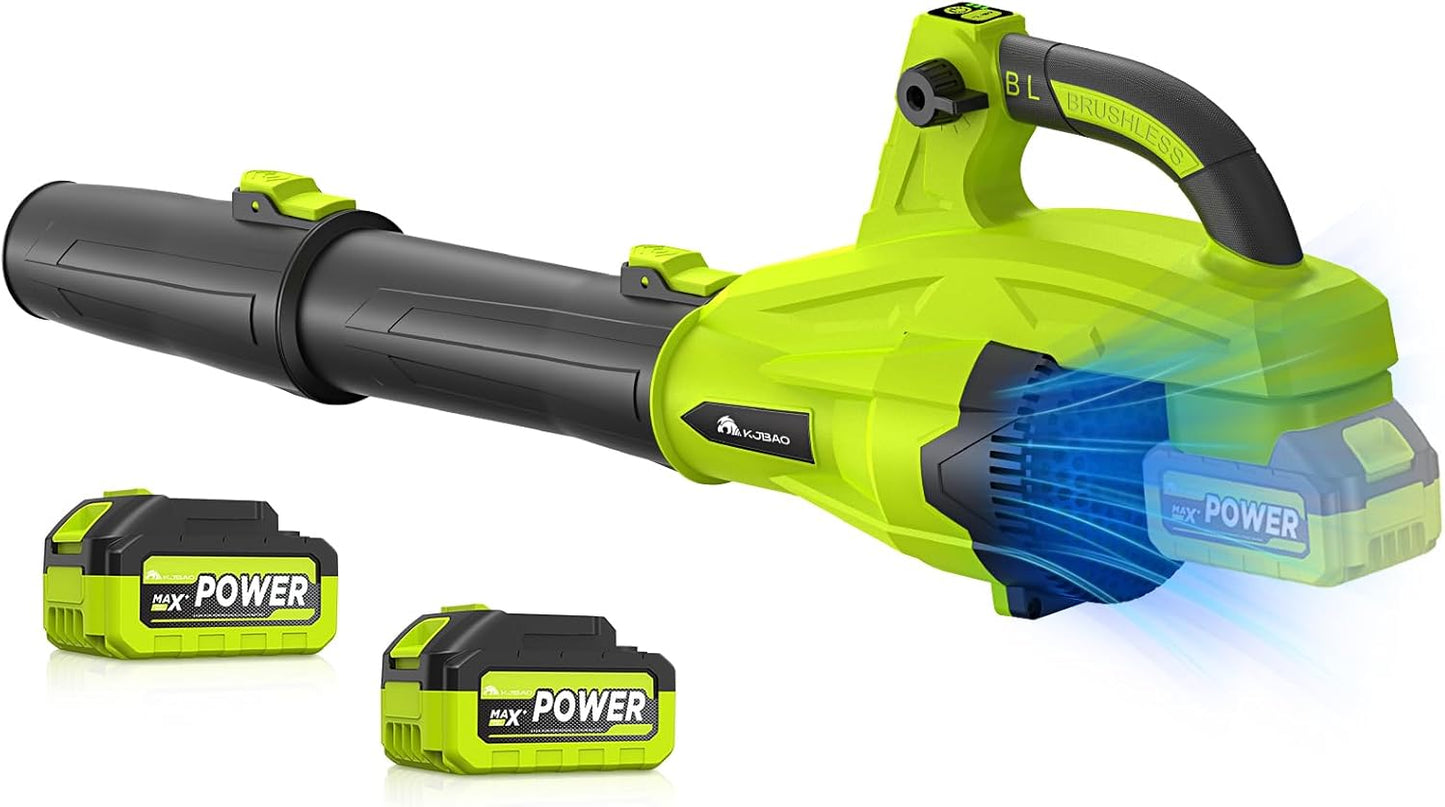 Leaf Blower Cordless with 2*4.0ah Battery and Charger,KJBAO 21V Brushless Battery Powered Blower,Electric Blowers with 650CFM&6 Speeds,Lightweight Blower for Lawn Care,Blowing Leaf,Dust, Gravel, Patio
