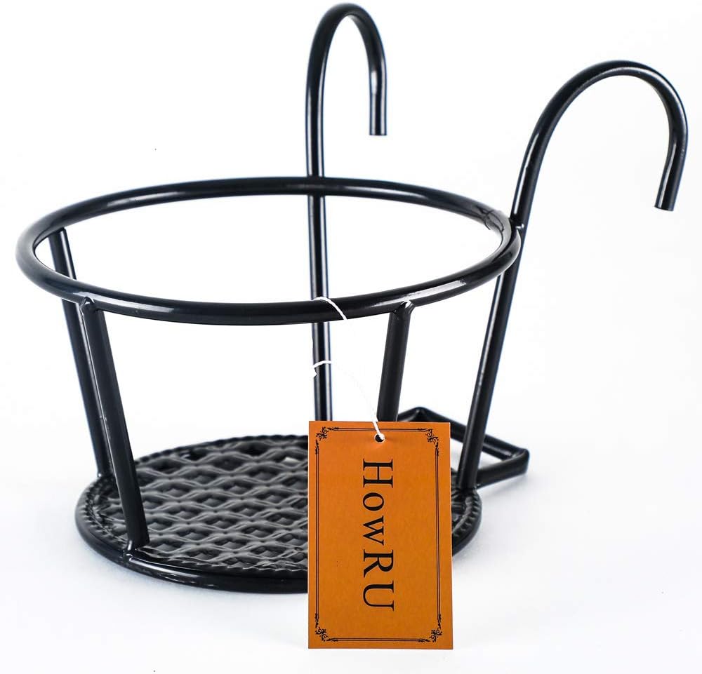 HowRU Iron Art Hanging Baskets Flower Pot Holder Over The Rail Metal Fence Planters Assemble - Pack of 3 (Black)