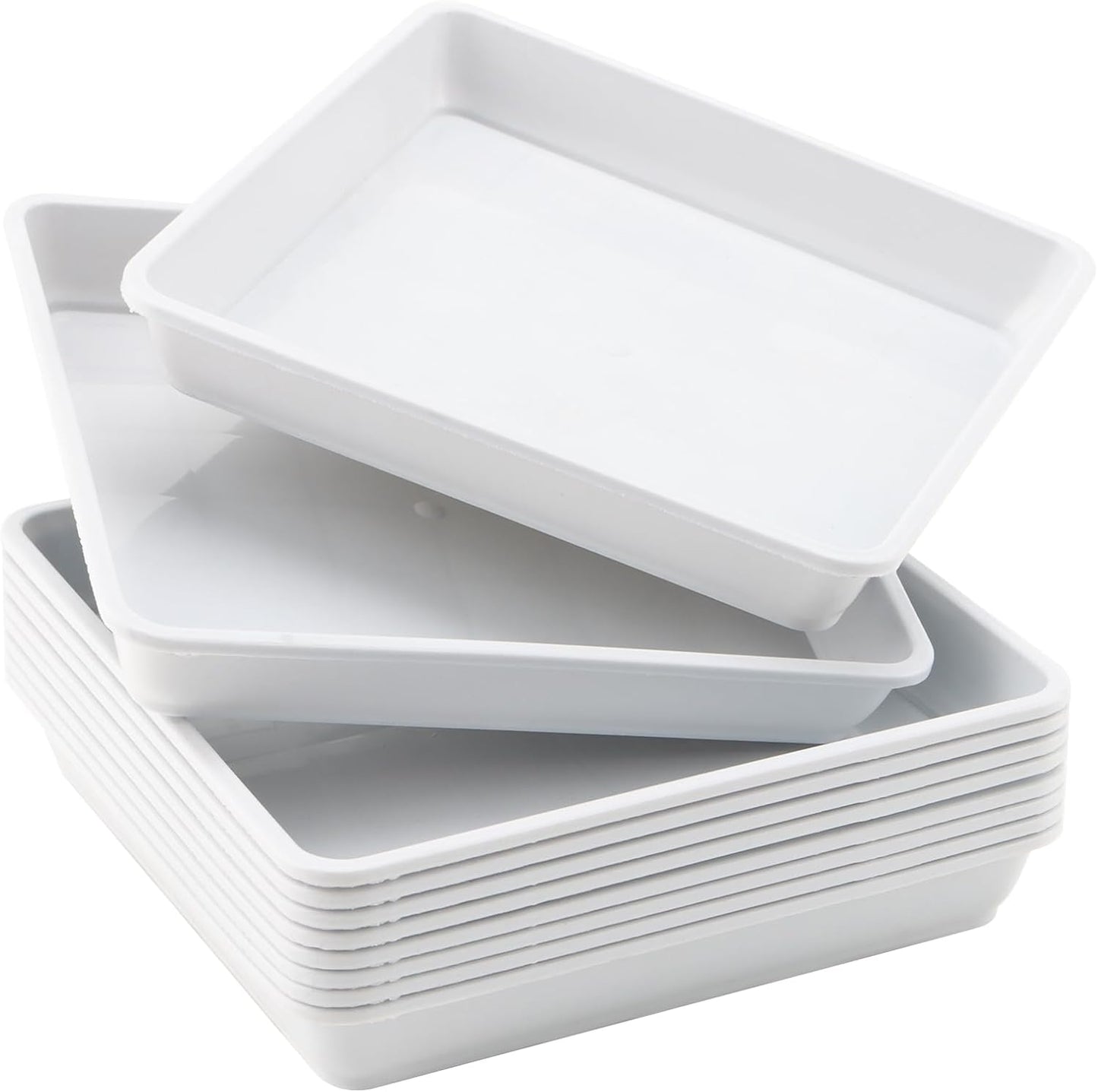 JOIKIT 10 PCS 10 x 10 Inch Square Plant Saucer, Plastic Plant Saucer Drip Tray, Square Flower Pot Tray for Indoors and Outdoor Plant Pots, 1.38 Inch Deep, White