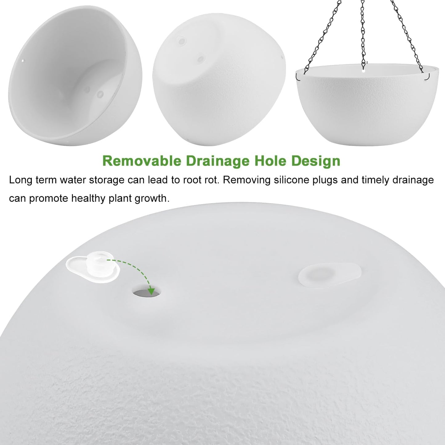 Enenes 2 Pack 13 Inch Large Hanging Planters Outdoor Indoor Round Flower Pots with Drainage Holes and Chain Decorative Hanging Baskets for Garden Porch Balcony Home Decor