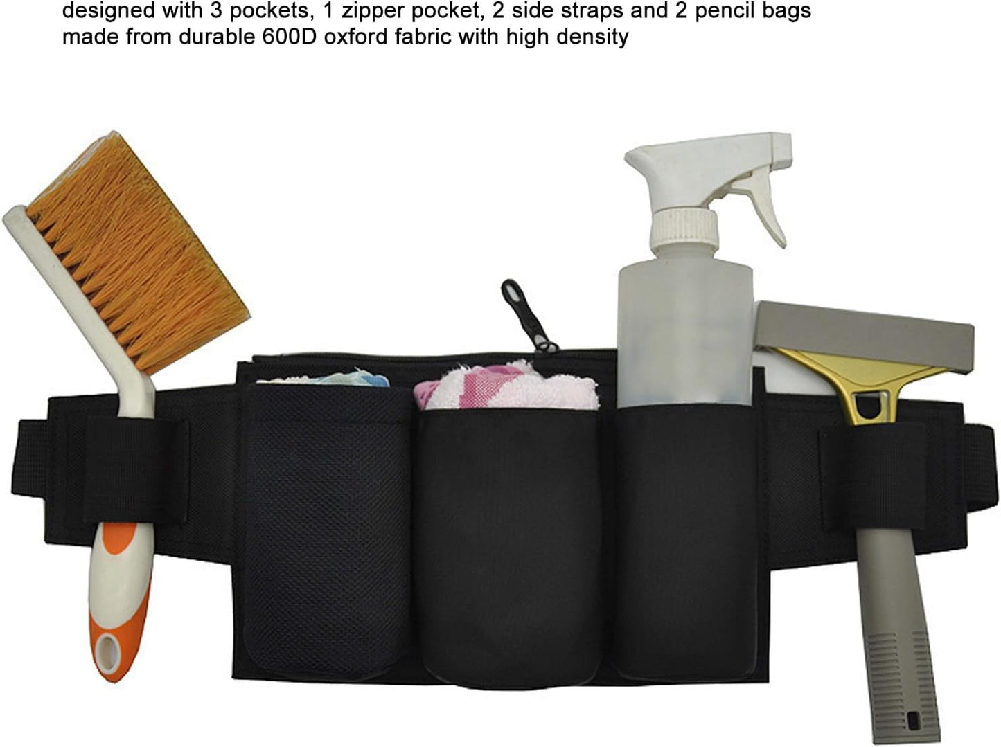 Garden Tool Belt, 6 Pockets 2 Straps Waterproof Oxford Fabric Adjustable Gardening Tool Pouch for Family Camping Outdoor,Gardening Tool Waist Bag Belt (black)