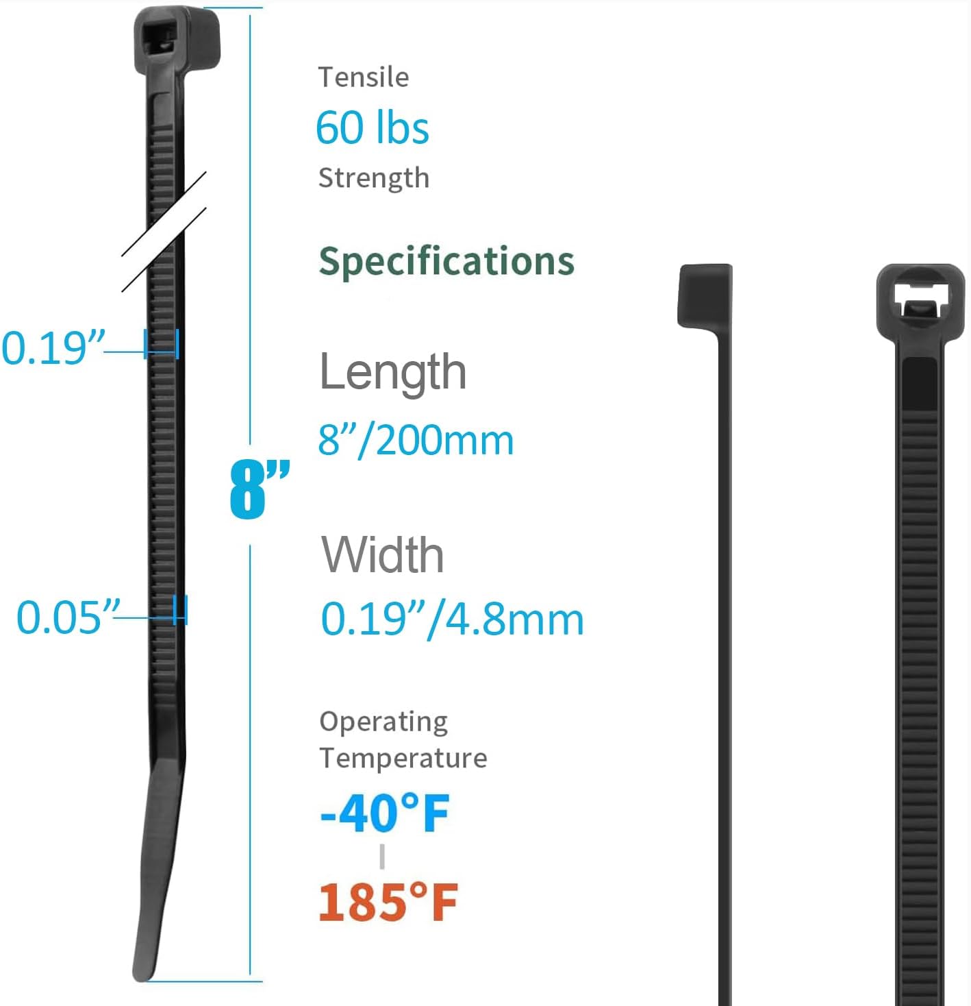XINGO 5000 PCS White Zip Ties 8 Inch, 60 LBS Tensile Strength, Self-Locking Nylon Plastic Nylon PA66 Wire Ties for Indoor and Outdoor Use