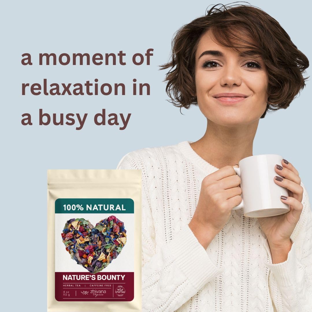 Loose Leaf Tea No Caffeine with Raspberry, Cornflower, Rosehip & Hibiscus (4oz.) – Fruit Tea Summer Herbal Infusion with Wild Berries