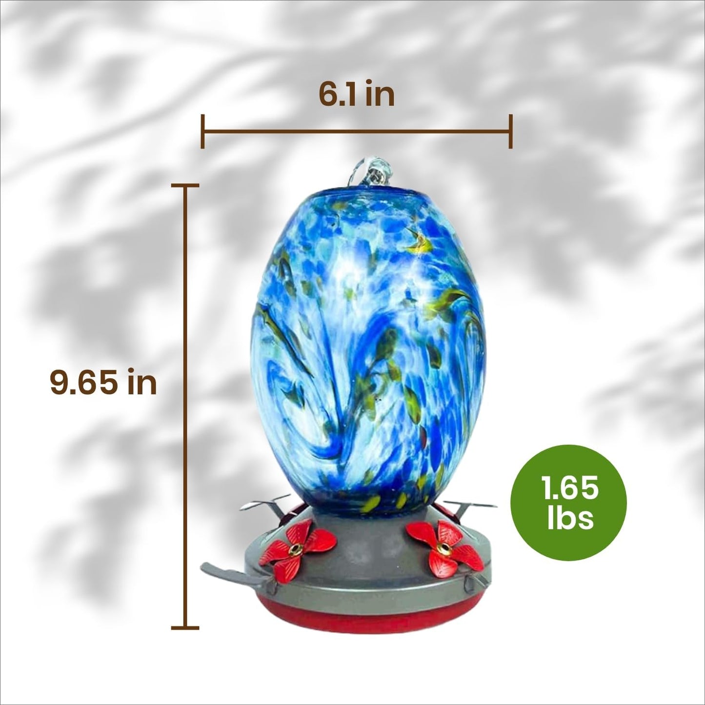 Nature Gear Hummingbird Feeder, Hanging-Mount Glass Hummingbird Feeders for Outdoors, Hand-Blown Glass Feeder with Ant Moat for Garden Hummingbirds, Easy to Clean & Rust Resistant, Sky Blue