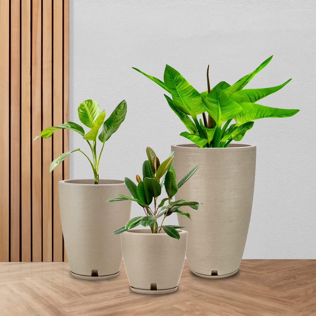 Floridis Planter, Set of 3, Outdoor/Indoor, Plastic Resin (Beige)