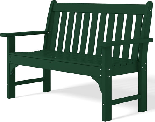 Garden Bench, Farmhouse Park Front Porch for Entryway Bench Outdoor Seating Low Bench Patio Bench Outside/Indoor, Dark Green