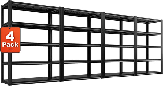 REIBII Garage Shelving 48.2" W Storage Shelves 3000LBS Metal Shelving Heavy Duty Adjustable Metal Shelf 5 Tier Pantry Shelves for Basement Warehouse Supermarket 72.2" H x 24.2" D x 48.2" W, 4 Pack