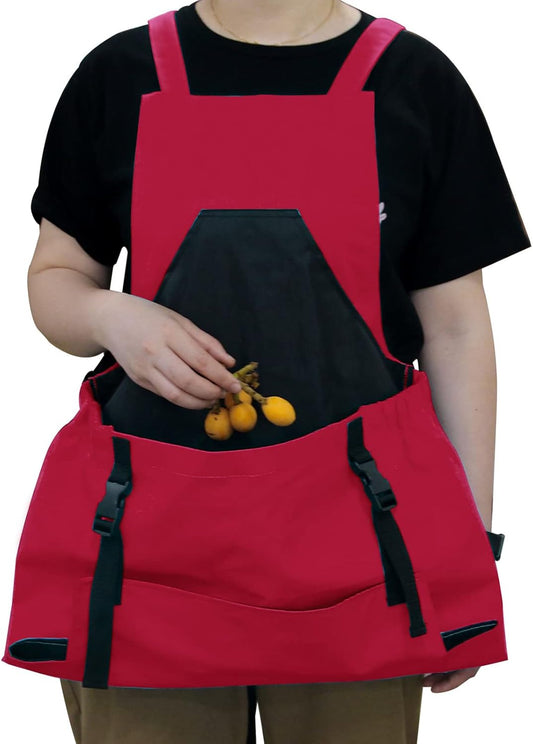 Garden Apron with Pockets Harvest Fruit Picking Bag,Canvas Adjustable Vegetable Harvest Apron for Home Gardeners