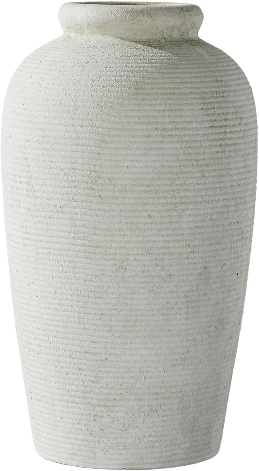 Decorative Ceramic Rustic vase,Tall vase for Minimalist Decoration,11" Large Vintage Vase for Home Decor,Centerpiece,Living Room,Enterway,White