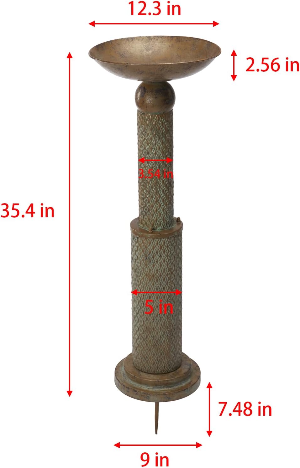 35.4" H×12.2" W Metal Bird Baths for Outdoors,Cylindrical Base Bird Bath,Vintage Bird Bath Bowl, Bird Feeder Seed Tray Garden Lawn Yard Decor