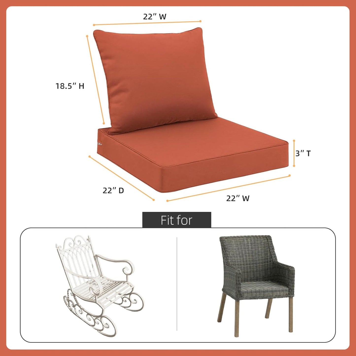 Favoyard Outdoor Seat Cushion Set 22 x 22 Inch Waterproof & Fade Resistant Patio Furniture Cushions with Removable Cover Deep Seat & Back Cushion with Handle and Adjustable Straps for Chair Sofa Couch