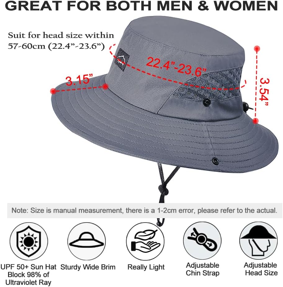 Fishing Hat, UPF50+ Wide Brim Sun Hat for Men Women, UV Protection Hiking Beach Bucket Hats Summer Safari Hat